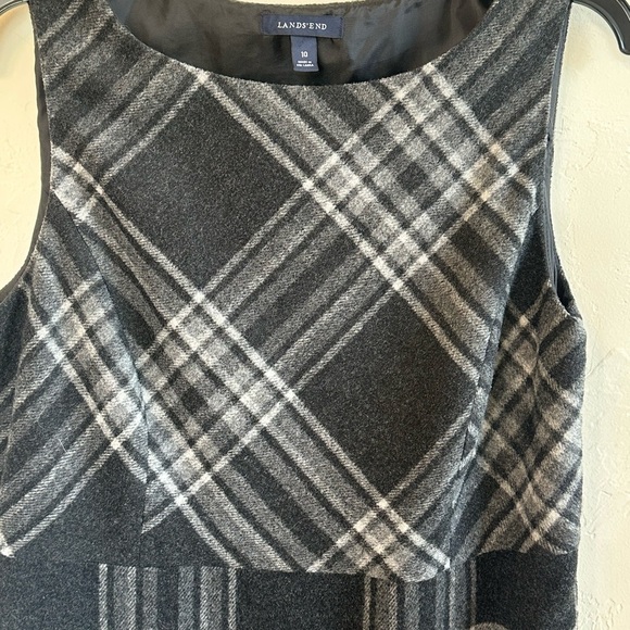 Lands' End Black & Gray Plaid Wool Classic Chic Jumper Midi Dress Sz 10 - Picture 2 of 10